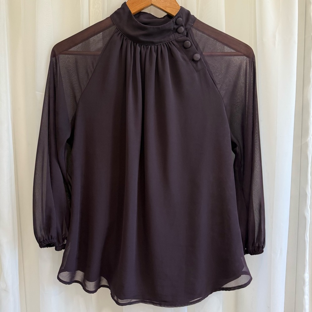 NY&C 7th Avenue Design Studio Smocked Mock Neck Blouse - Deep Wine